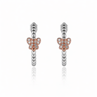 Cercei tip semicerc din argint 925 rodiat cu design sferic si fluture central placat cu rose gold si diamante CZ, colectia Lasardo Gioielli vedere frontala