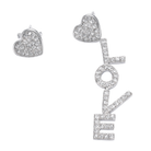 cercei din argint 925 rodiat asimetrici cu scris love si inimi diamante cz