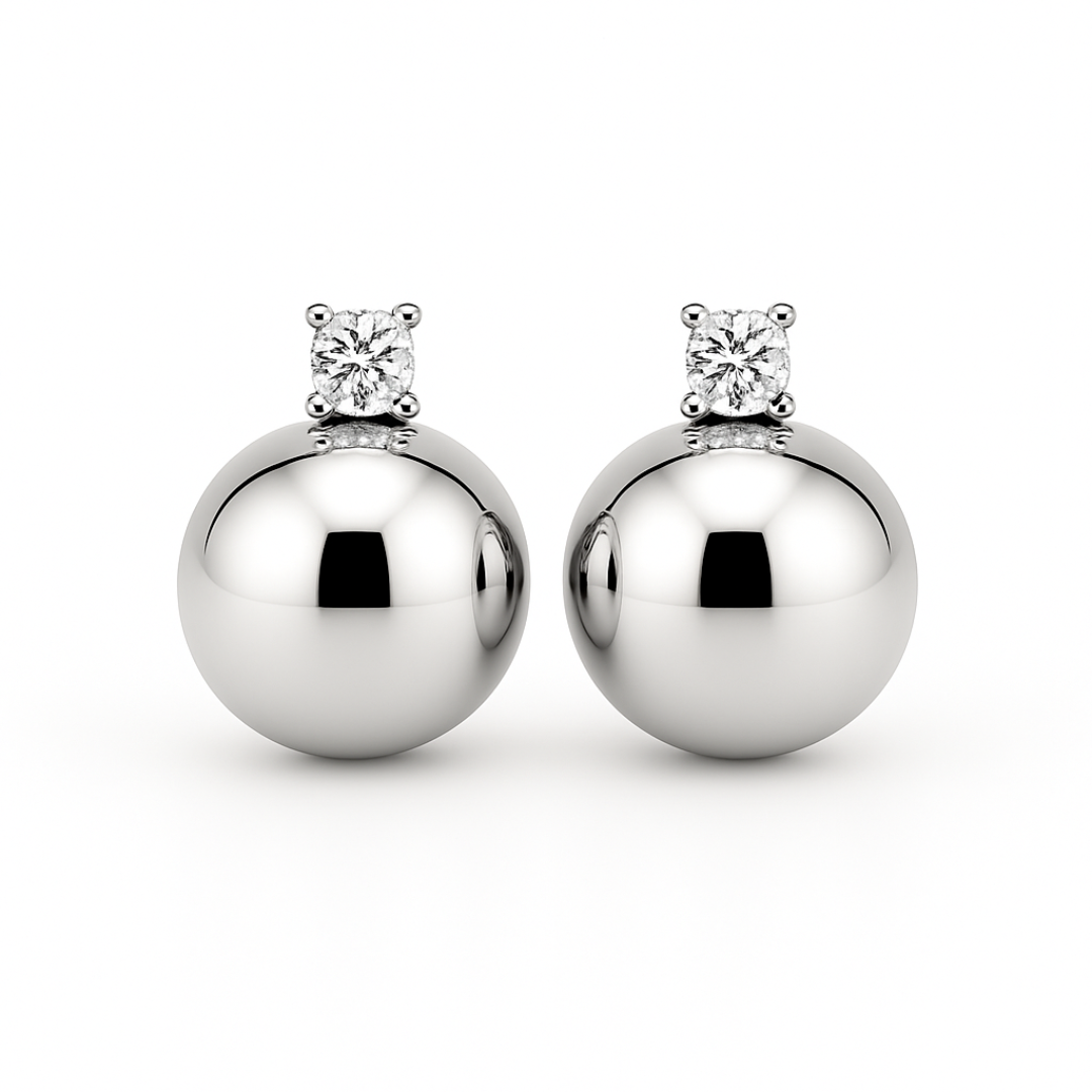 cercei din argint 925 rodiat sfera cu diamant cz