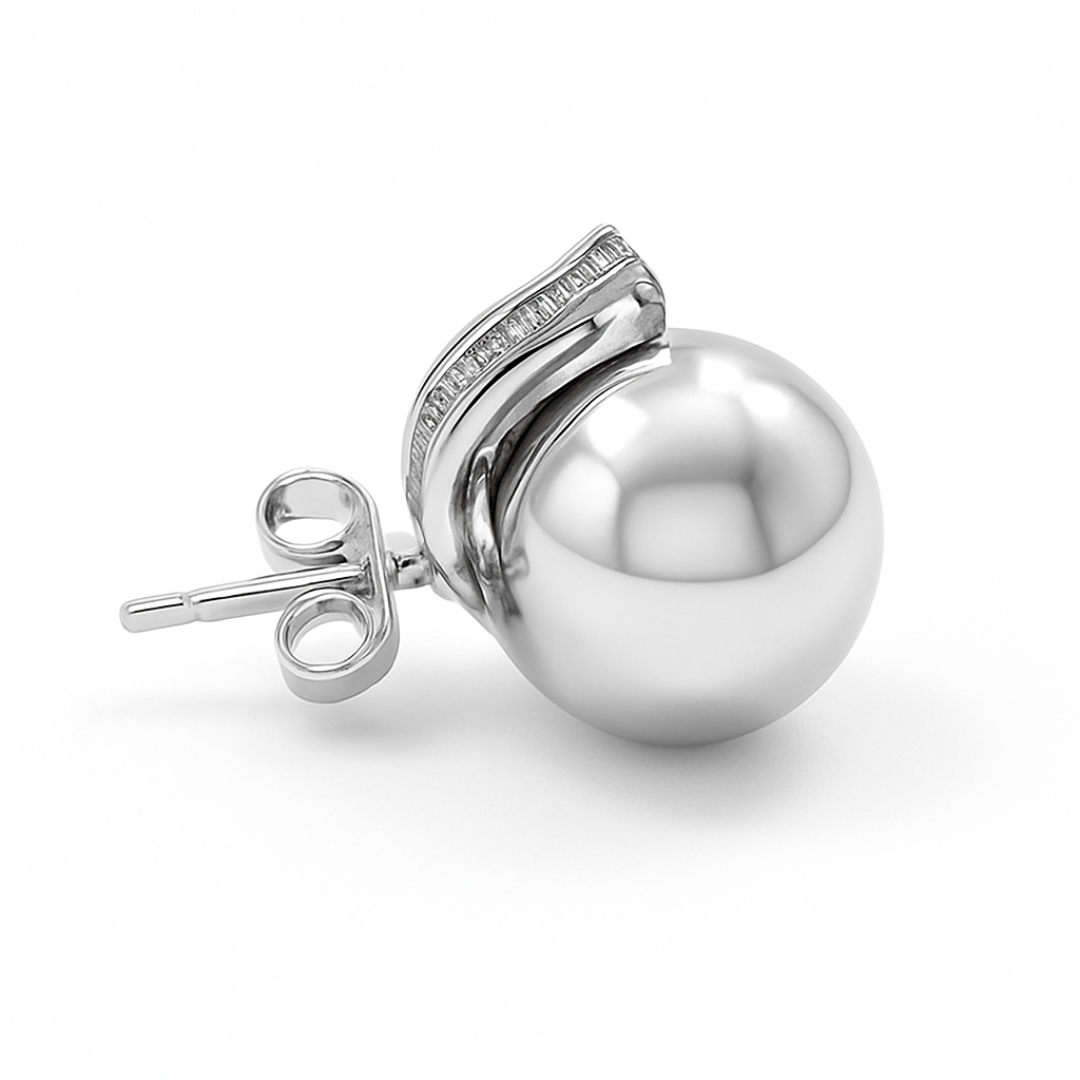 cercei din argint 925 rodiat sfera cu diamant cz vedere laterala