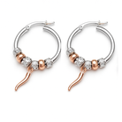 cercei tortita din argint 925 rodiat cu elemente argintii si rose gold si cornul abundentei rose gold