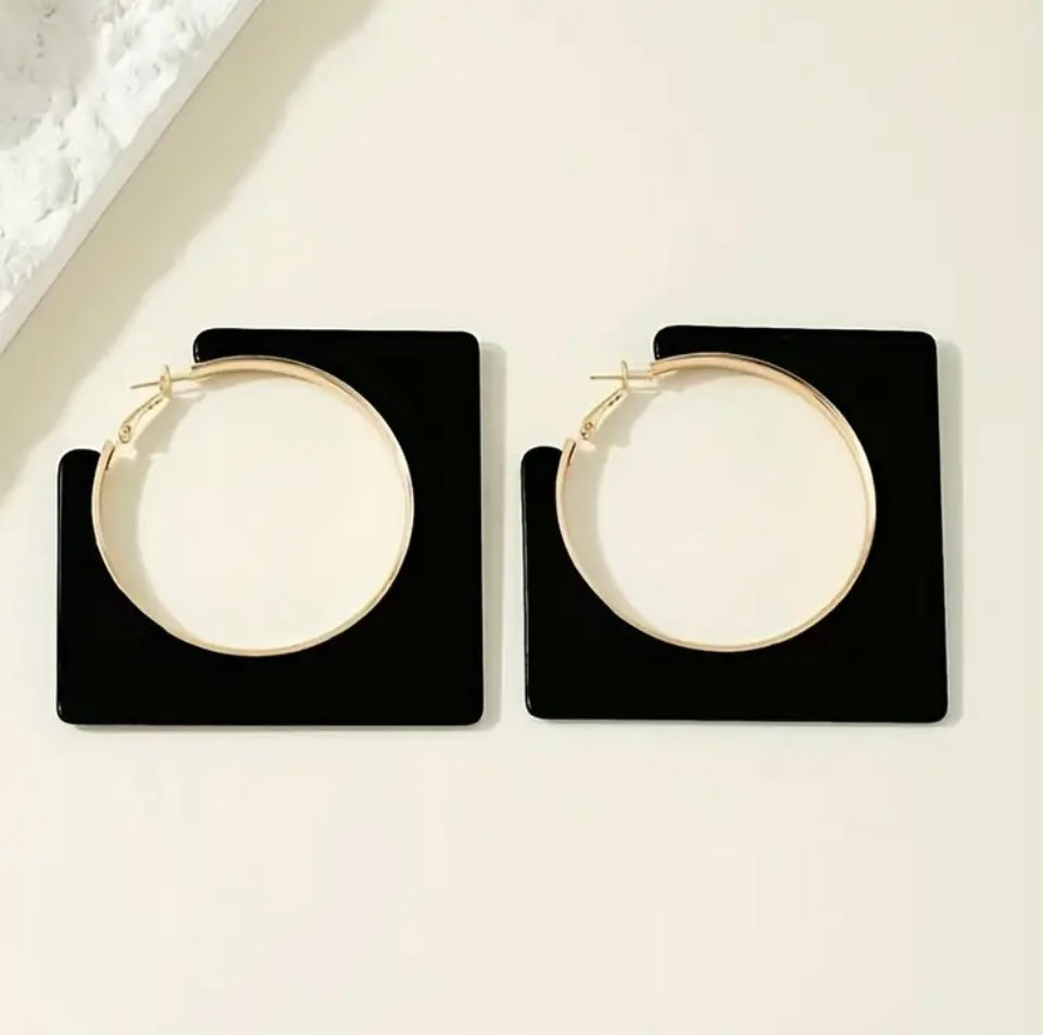 cercei negri square hoops