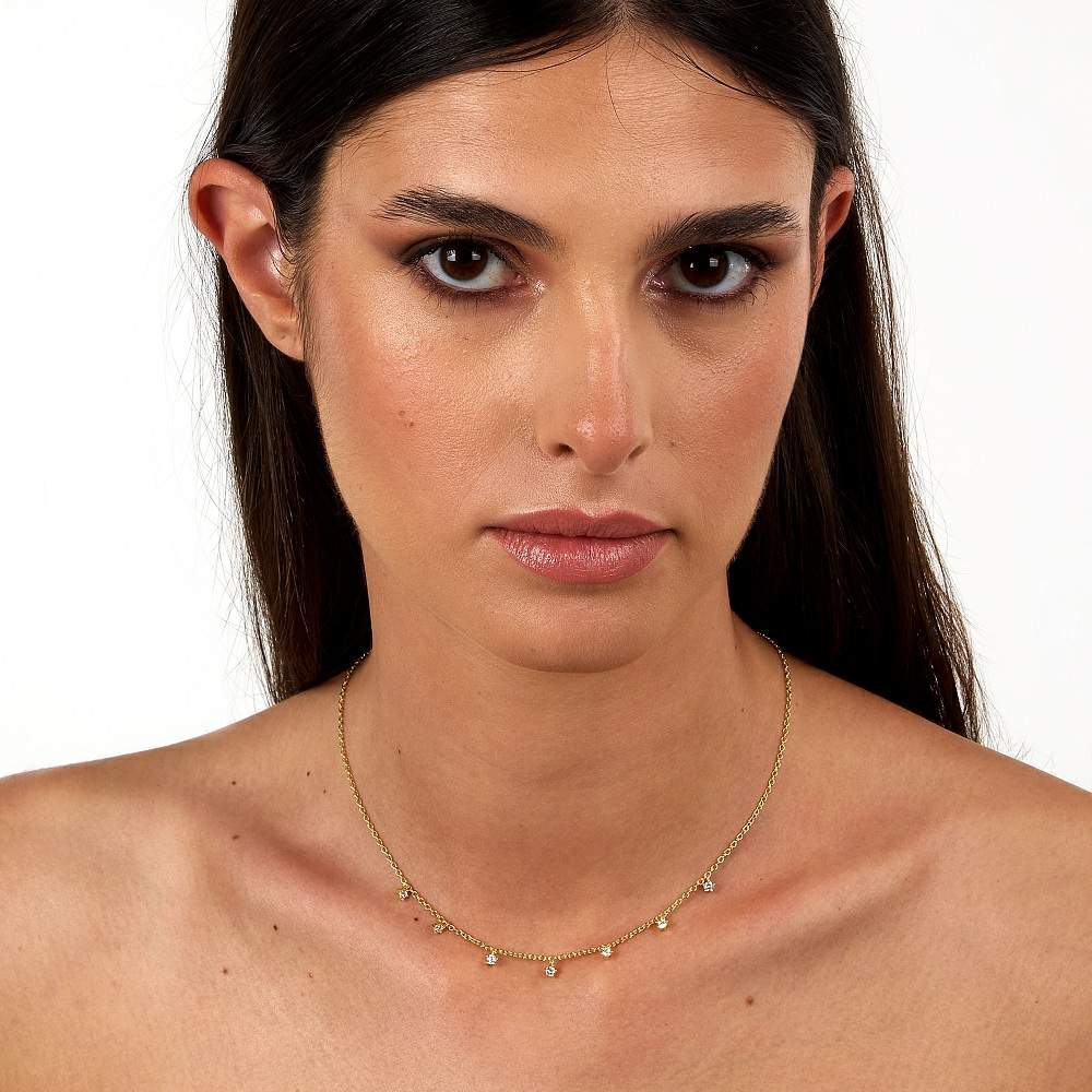 Colier din argint 925 rodiat auriu cu 7 diamante CZ albe, colectia Emily in Paris La Petite Story la gat