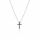 Colier din argint 925 rodiat cu pandantiv cruce neagra incrustata cu diamante CZ negre stralucitoare