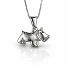 Colier fin din argint 925 rodiat cu pandantiv in forma de caine Scottish Terrier, design sculptural lucios, colectia Lasardo Gioielli.
