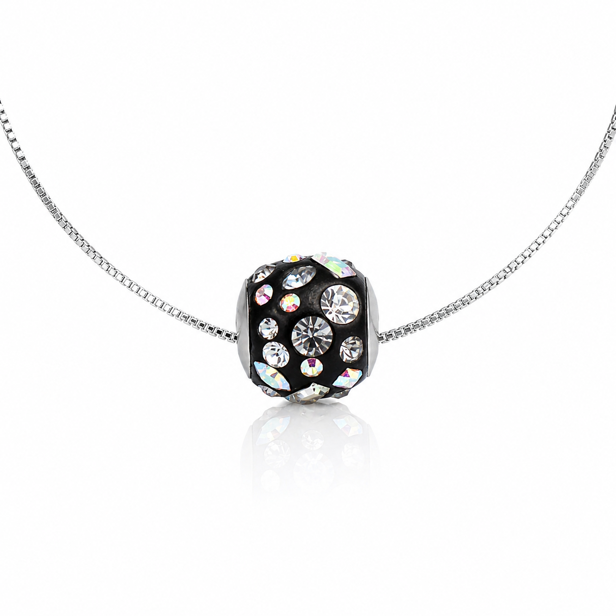  Colier din argint 925 rodiat cu pandantiv bar lung incrustat cu cristale multicolore in degrade