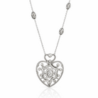  Colier spectaculos din argint 925 rodiat cu pandantiv inima mare filigranata si diamante CZ stralucitoare, colectia Lasardo Gioielli