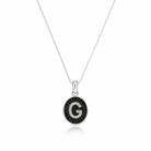  Colier din argint 925 rodiat cu pandantiv oval, fundal din diamante CZ negre si litera G din diamante CZ albe montate micropave