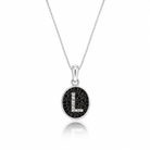  Colier din argint 925 rodiat cu pandantiv oval, fundal din diamante CZ negre si litera L din diamante CZ albe montate micropave