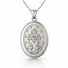 Colier elegant din argint 925 rodiat cu pandantiv oval mare de 3 cm reprezentand-o pe Maica Domnului, incadrat de diamante CZ stralucitoare, colectia Lasardo Gioielli, vedere din spate