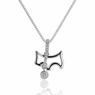 Colier din argint 925 rodiat cu pandantiv in forma de silueta de catelus, decorat cu o linie verticala si un medalion rotund cu diamante CZ albe