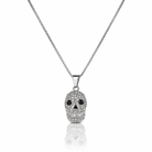 Colier din argint 925 cu pandantiv in forma de craniu acoperit cu un pavaj dens de diamante cz albe si diamante cz negre pentru ochi si nas