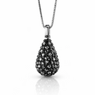 Colier elegant din argint 925 rodiat cu pandantiv in forma de picatura 3D, batut in cristale negre si albe, lant venetian, colectia Lasardo Gioielli.
