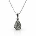 Colier elegant din argint 925 rodiat cu pandantiv sculptural in forma de picatura, batut in elemente Swarovski gri, colectia Lasardo Gioielli.
