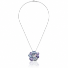 colier din argint 925 rodiat cu pandantiv floare mare batuta in pietre naturale ametist si spinel imagine produs complet