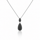 Colier din argint 925 rodiat cu lantisor fin si pandantiv dublu drop in forma de lacrima cu diamante cz negre montate micropave