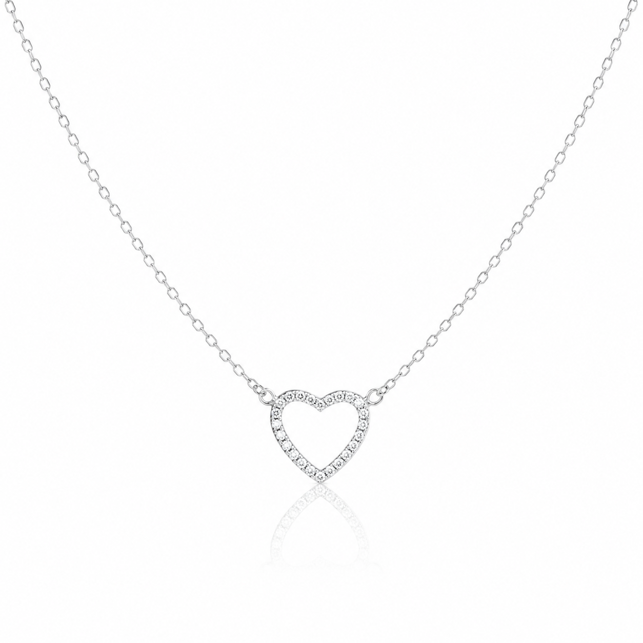 colier din argint 925 rodiat cu inima diamante cz albe