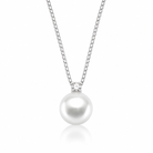 Colier de dama din argint 925 rodiat cu lant fin tip box chain, pandantiv perla naturala de cultura sferica si un diamant cz alb stralucitor deasupra