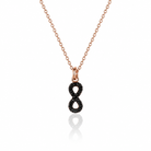 colier din argint 925 rodiat rose gold cu pandantiv semnul infinitului diamante cz negre