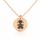 colier din argint 925 rodiat rose gold cu pandantiv rotund banut cu fetita in diamante cz negre