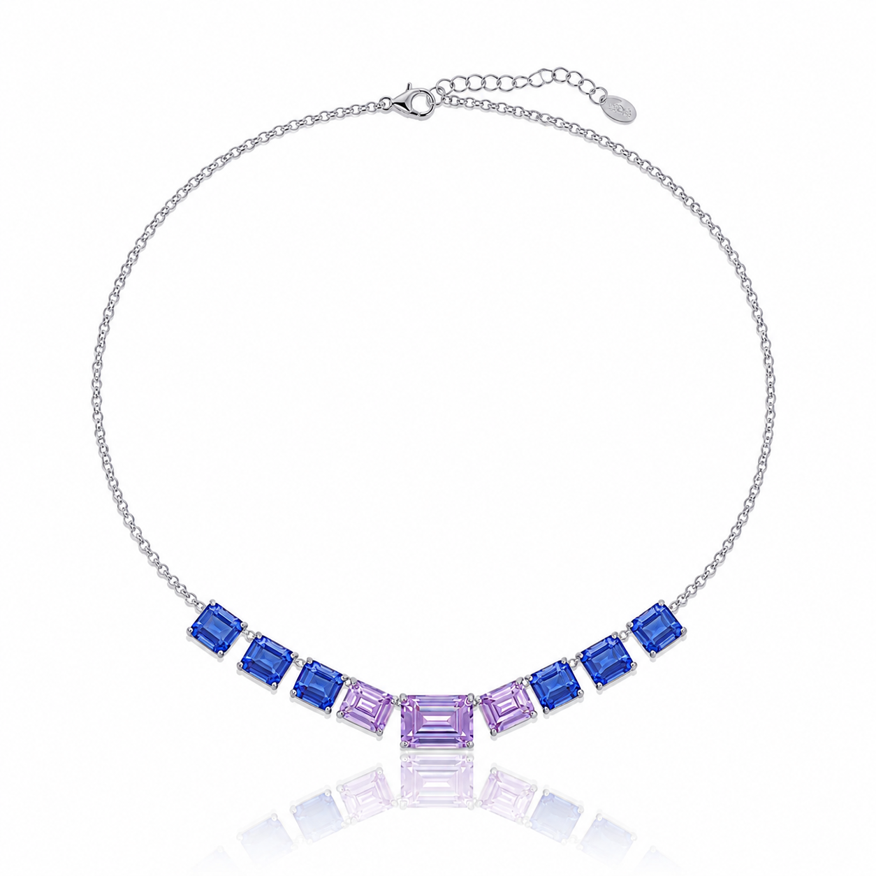 colier din argint 925 rodiat cu tanzanite mov si albastre imagine de ansamblu