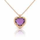 colier argint 925 rose gold cu pandantiv inima ametist pe fundal alb