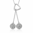 Colier din argint 925 rodiat cu pandantiv geometric triunghiular și două sfere placate cu cristale Swarovski albe