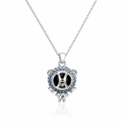 Colier din argint 925 rodiat cu pandantiv figurina zodia Pesti, decorat cu cristale Swarovski albastre si detalii din email, vedere spate