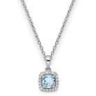 colier din argint 925 rodiat cu pandantiv acvamarin cushion cut halo de diamante cz 0,.1 carate
