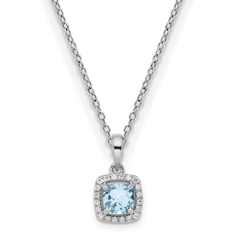 colier din argint 925 rodiat cu pandantiv acvamarin cushion cut halo de diamante cz 0,.1 carate