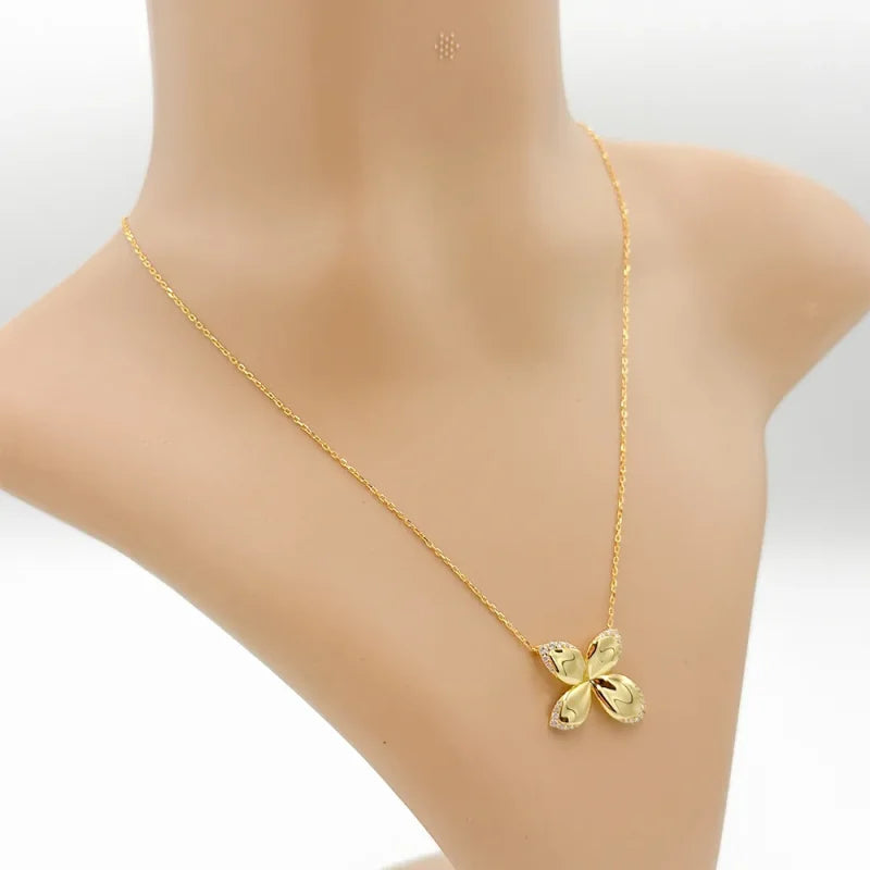 colier din argint 925 rodiat auriu cu pandantiv floare cu diamante cz pe marginea petalelor