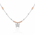 Colier fin din argint cu detalii bilute rose gold si pandantiv in forma de fluture incrustat cu pavaj din cristale cz albe.