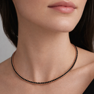 colier tennis unisex din argint 925 rodiat rose gold cu diamante cz negre princess cut la gat de femeie