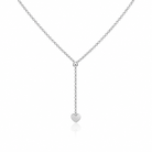 Colier de dama din argint 925 rodiat cu structura tip Y, element central sferic culisant si pandantiv in forma de inima plata