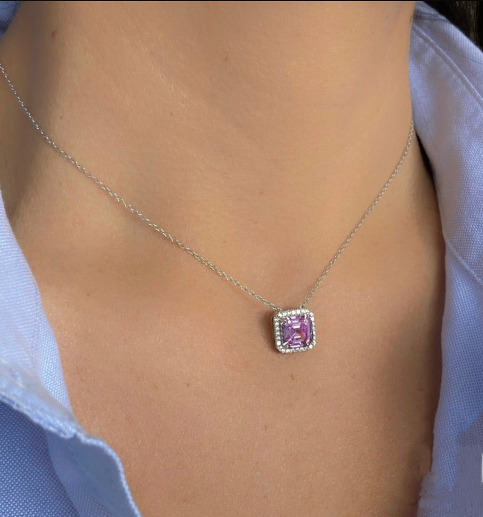 Colier Cushion din argint 925 rodiat cu diamante CZ Cushion Cut Colier Lasardo Gioielli