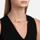 colier tennis din argint 925 rodiat cu inima rosie purtat la gat