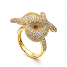 inel din argint 925 rodiat auriu cu floare in diamante cz montate micropave