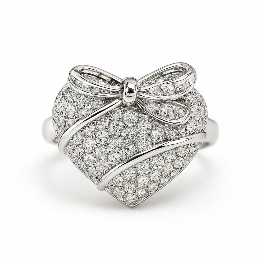 inel din argint 925 rodiat cu inima funda diamante cz montate micropave