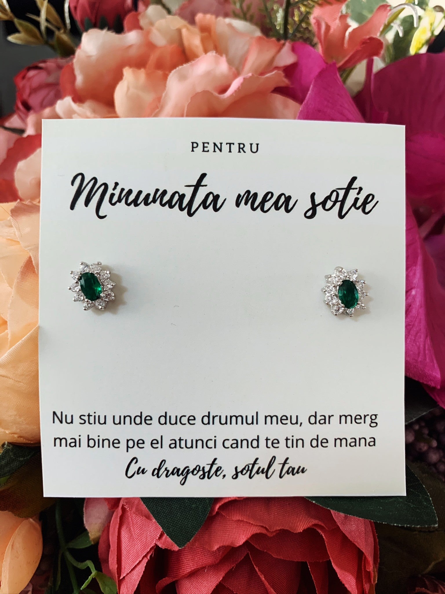 Cercei din argint 925 rodiat Mini Kate cu safir si diamante CZ Cercei Lasardo Gioielli