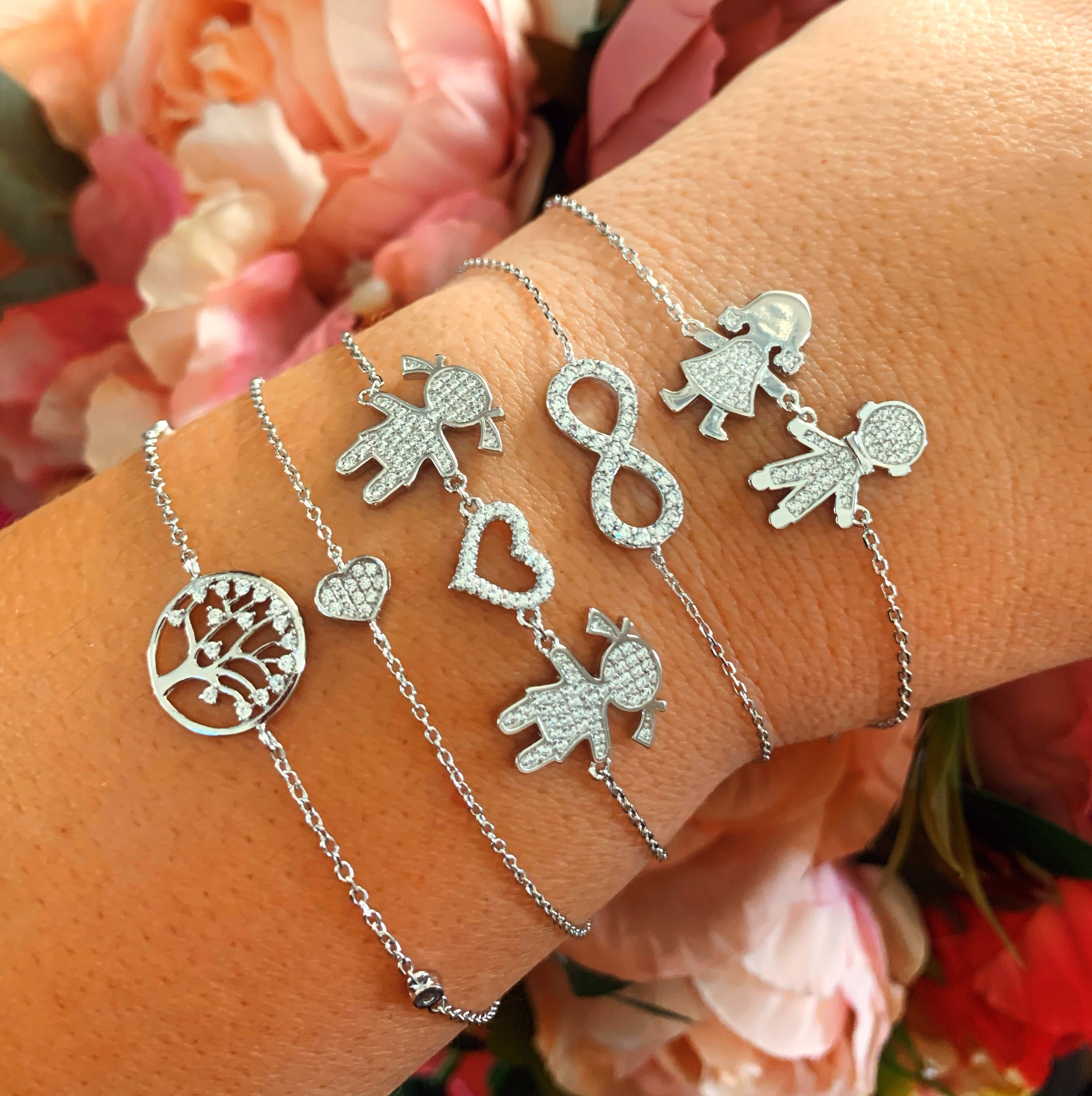 Bratara argint 925 rodiat cu inima si doua fetite Bratara Lasardo Gioielli