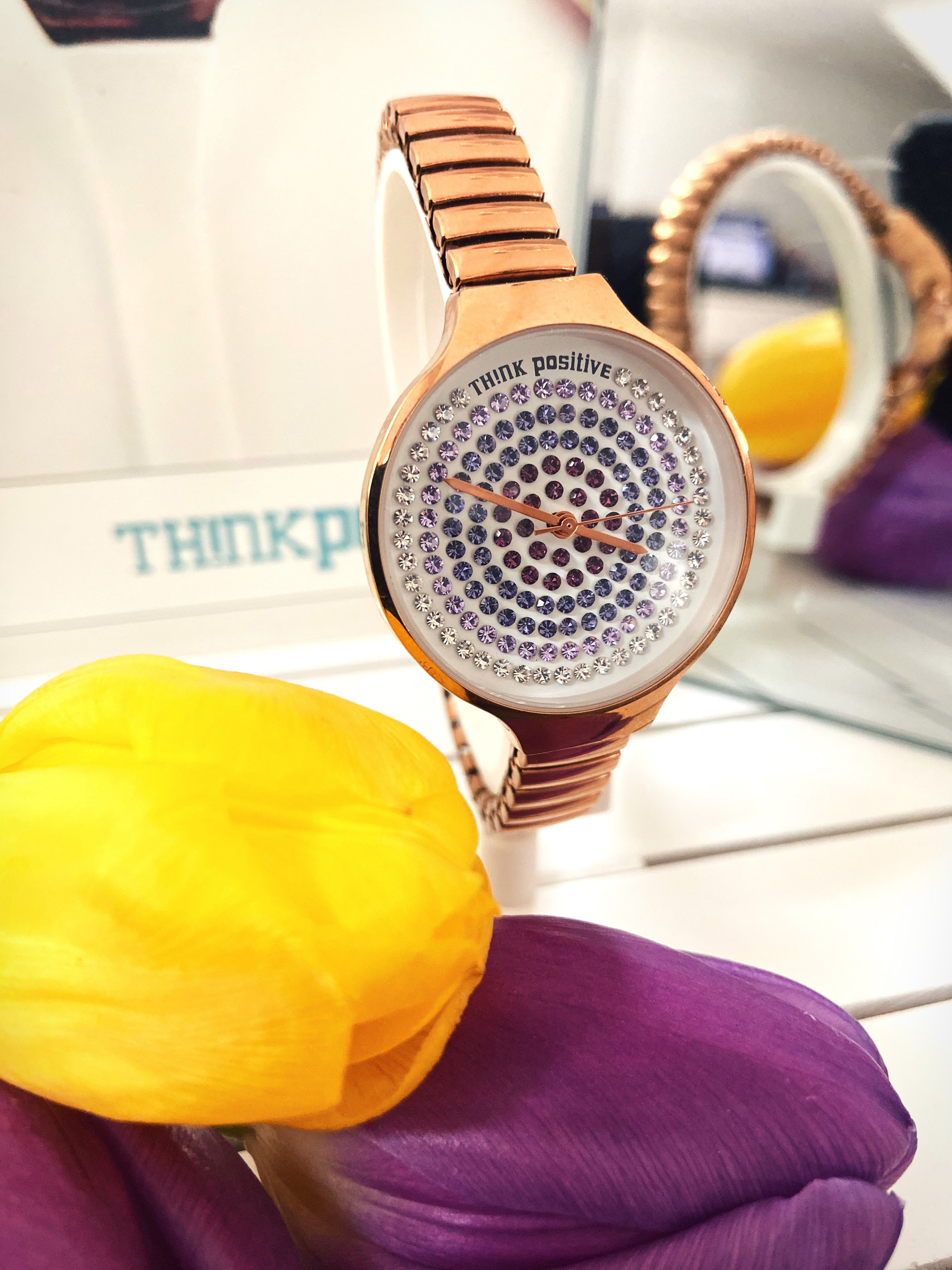 Ceas Think Positive Colectia Crystals Curea Metalica Rose Gold Si Cadran Cu Cristale Swarovski Mov Degrade Ceas Lasardo Gioielli