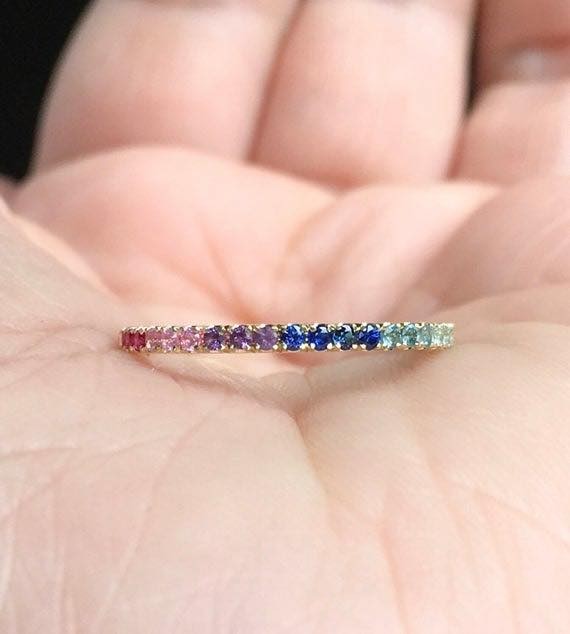 Inel Eternty Rainbow Din Argint 925 Rodiat Cu Diamante CZ Multicolore Round Cut inel Lasardo Gioielli