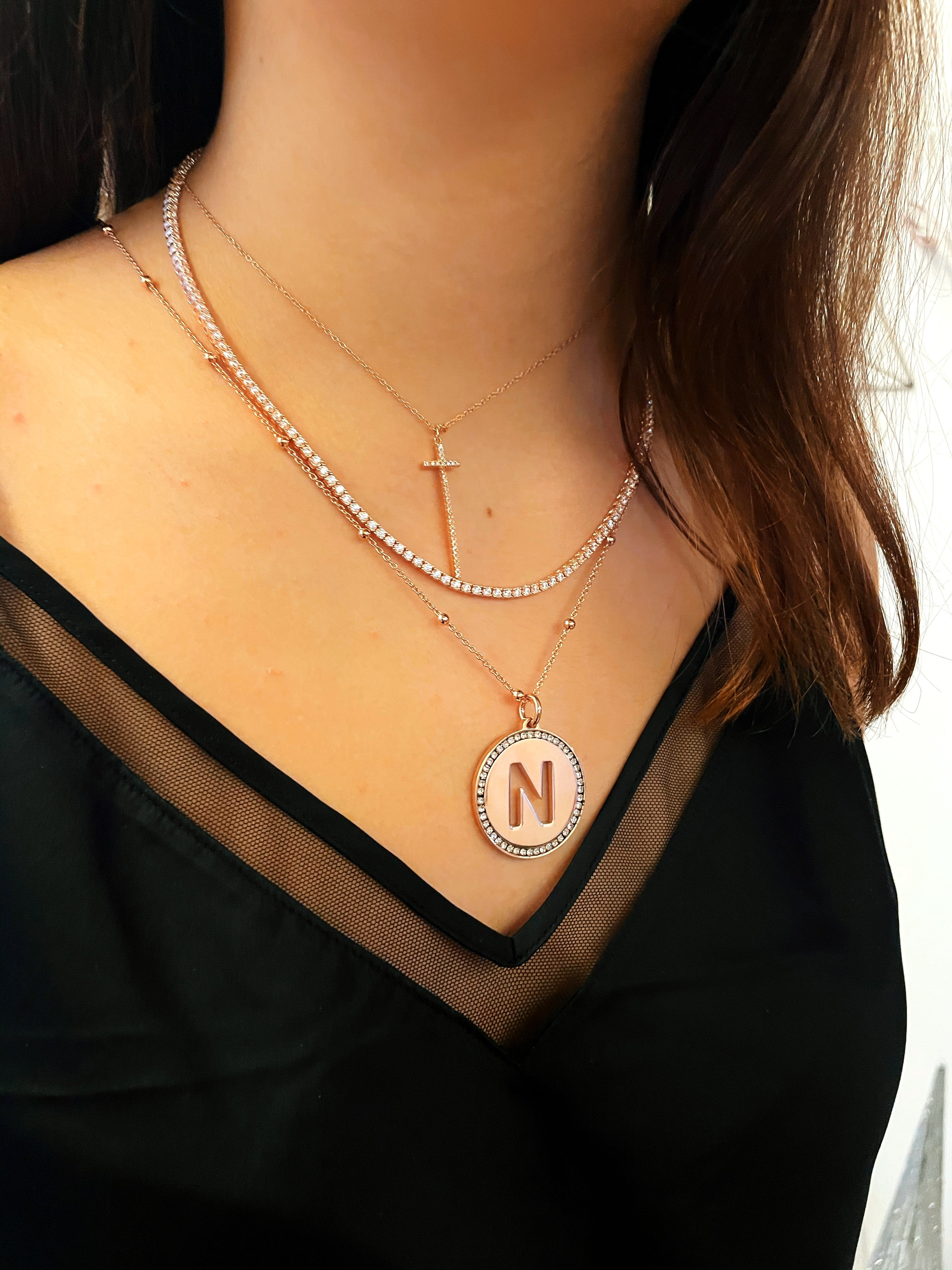 Colier Think Positive Din Otel Inoxidabil Rodiat Rose Gold Cu Pandantiv Litera P Colier Lasardo Gioielli