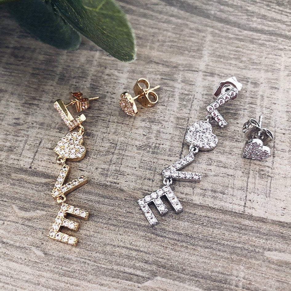 Cercei asimetrici din argint 925 rodiat cu diamante CZ albe Cercei Lasardo Gioielli